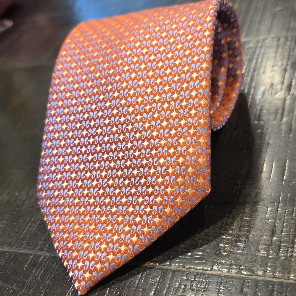 Ferucci Silk Elegant Orange Shimmer With Blue and Cream Men's Tie